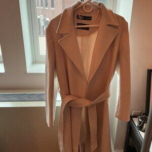 Zara women's wool ivory coat manteco - Large